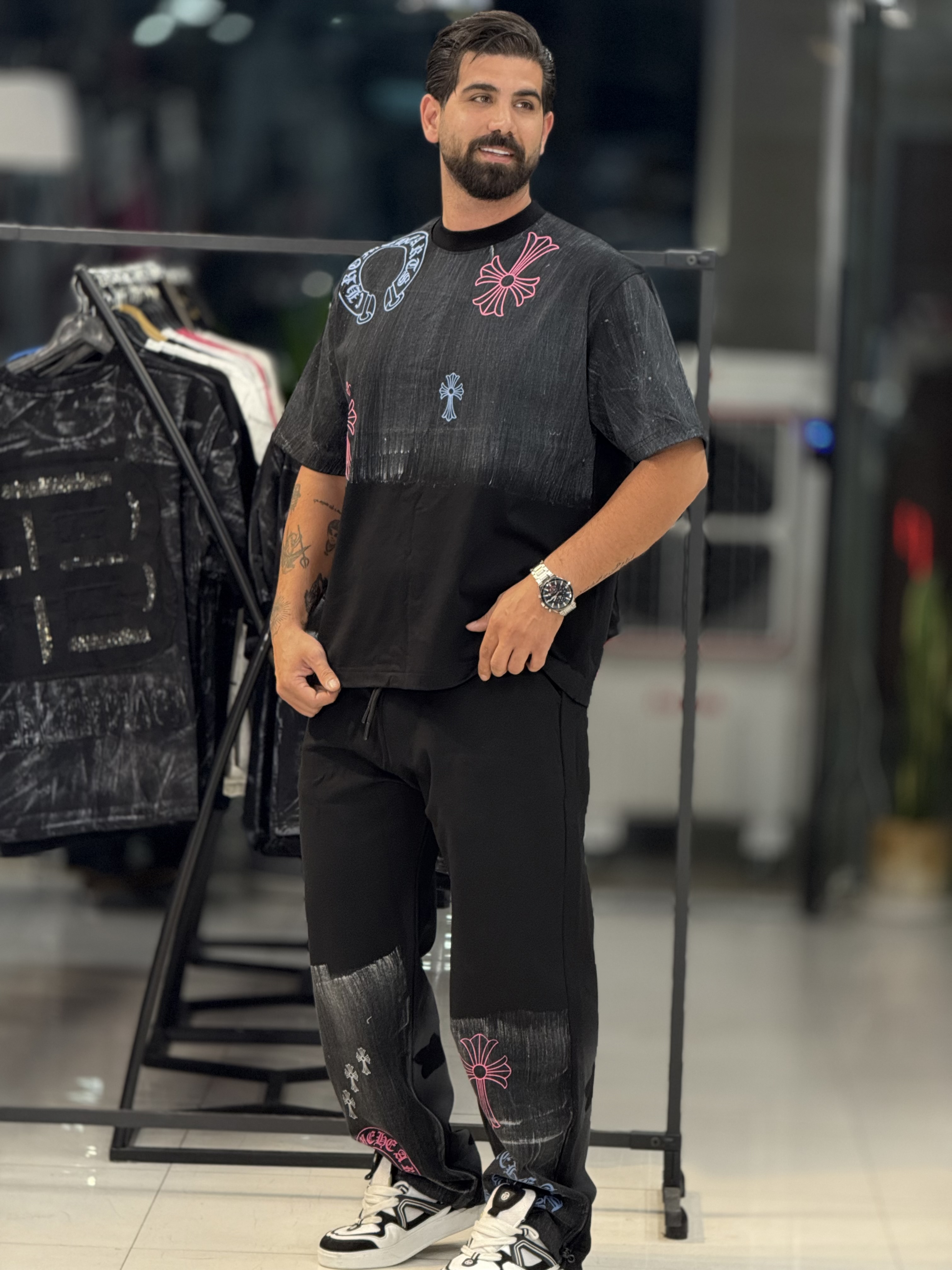 ست تیشرت شلوار ترپ چاپ پفکی1110LO