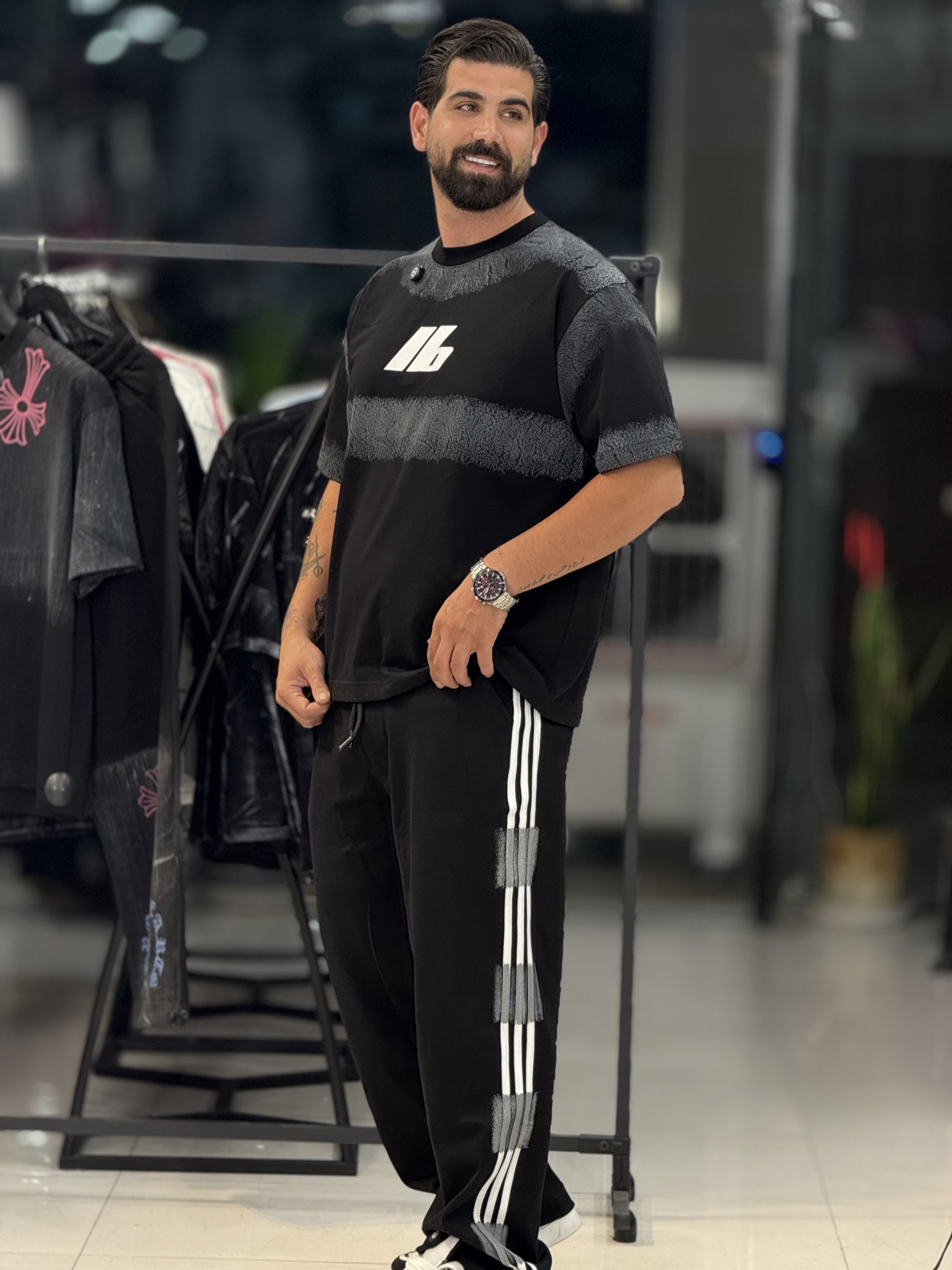 ست تیشرت شلوار بالن نواری1111LO